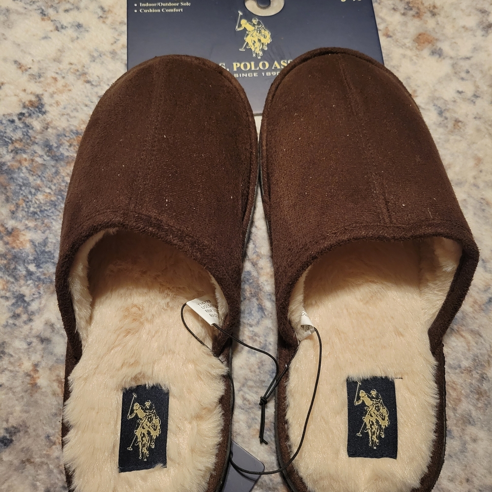 U.S. Polo Assn. Brown Slippers with Cream Lining